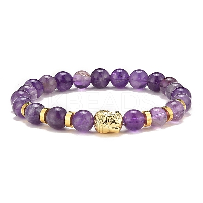Natural Amethyst & Alloy Buddha Head Beaded Strech Bracelets BJEW-JB09420-01-1
