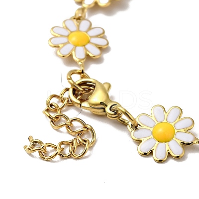 Ion Plating(IP) Enamel Flower Link Chain Bracelet BJEW-C023-03G-1