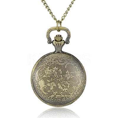 Filigree Flat Round Alloy Quartz Pocket Watches WACH-N039-14AB-1