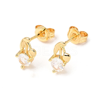 Flower Brass Micro Pave Clear Cubic Zirconia Stud Earrings EJEW-A135-12G-1