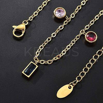 Ion Plating(IP) 304 Stainless Steel Colorful Cubic Zirconia Charm Anklets for Women STAS-P379-01G-1