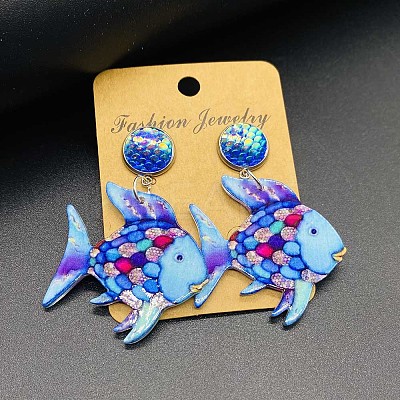 Alloy & Acrylic Dangle Stud Earrings FS-WG106F8-01-1