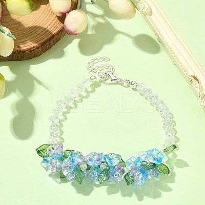 Flower Glass Beaded Link Bracelet with Alloy Clasps for Women BJEW-TA00310-01-1