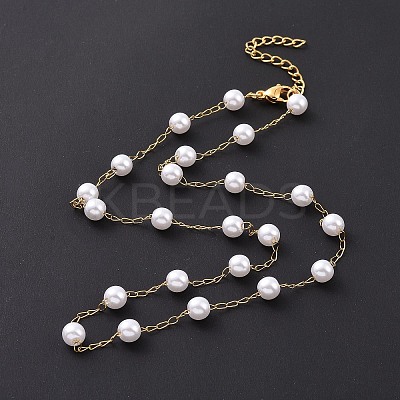 PVD Vacuum Plating 304 Stainless Steel Beaded Necklaces NJEW-E064-02G-1