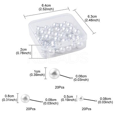 60Pcs 3 Size Grade A Plastic Imitation Pearl Stud Earrings for Women EJEW-YW0001-09-1