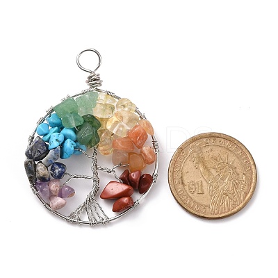 Natural & Synthetic Gmestone Copper Wire Big Pendants PALLOY-JF01433-03-1