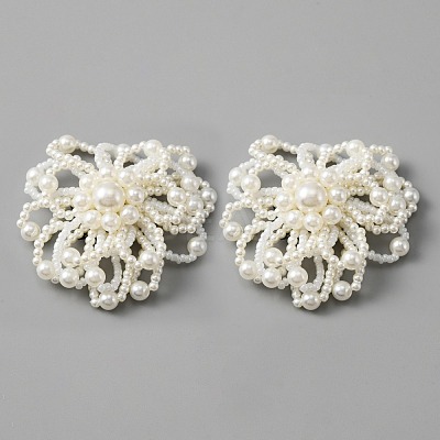 Beaded Plastic Imitation Pearl Flower Shoe Decoration AJEW-WH0317-89-1