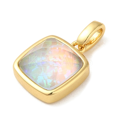 Rack Plating Brass with Synthetic Opal Pendants KK-S370-07G-02-1