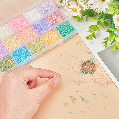 150g 15 Colors Imitation Jade Glass Round Seed Beads GLAA-AR0001-62-1