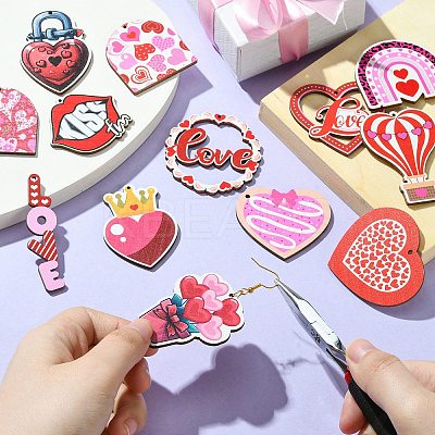 34Pcs 17 Styles Single Face Printed Wood Pendants WOOD-CJ0001-91-1