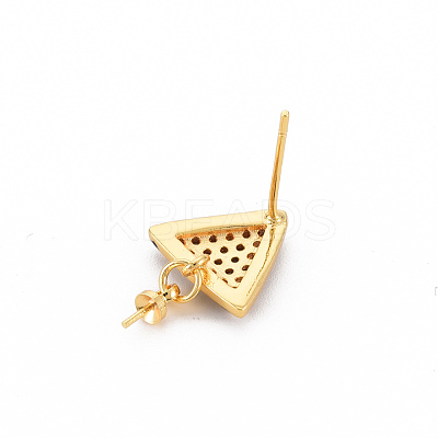 Brass Micro Pave Clear Cubic Zirconia Stud Earring Findings KK-N233-130-NF-1