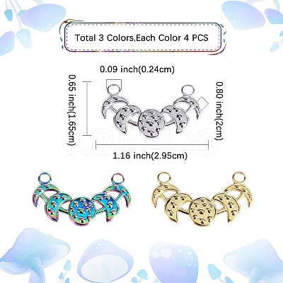 12Pcs 3 Colors Ion Plating(IP) 304 Stainless Steel Pendants STAS-SZ0002-91-1