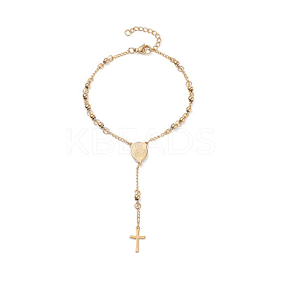Rosary Bead Bracelets with Cross LS-BJEW-E282-02G-1