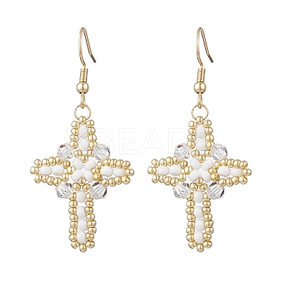 304 Stainless Steel Glass Seeds Cross Dangle Earrings EJEW-MZ00506-01-1