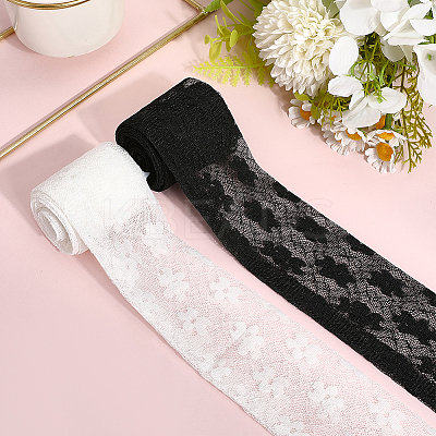 2Pcs 2 Colors Polyester Lace Long Silk Scarf for Women Girls AJEW-GF0011-28E-1