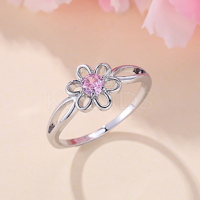 Flower Brass Micro Pave Pearl Pink Cubic Zirconia Finger Rings FS-WGCFB35-06-1