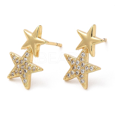 Rack Plating Brass Star Stud Earrings with Cubic Zirconia EJEW-D061-09G-1