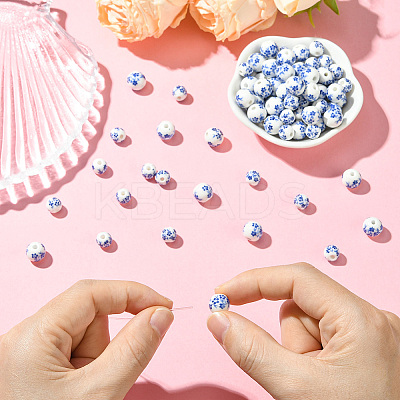 100Pcs 2 Styles Handmade Flower Printed Porcelain Ceramic Beads PORC-LT0001-11-1
