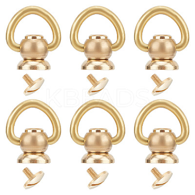 6Pcs Brass 360 Degree Rotate Ball Post D Ring Screwback Rivets KK-GF0001-13-1