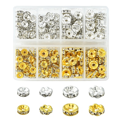 240Pcs 8 Styles Iron & Brass Rhinestone Spacer Beads FIND-FS0001-34-1