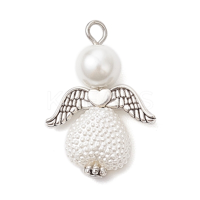 Glass Pearl Round Beads & ABS Plastic Imitation Pearl Beads Pendants PALLOY-JF04094-02-1