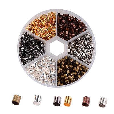 1 Box 6 Colors Antique Bronze & Red Copper & Golden & Silver & Platinum & Black Tube Brass Crimp Beads KK-X0037-NR-B-1