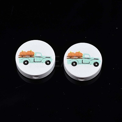 Autumn Theme Printed Natural Wood Beads WOOD-T021-100-1