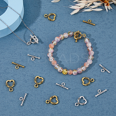 60Pcs 2 Colors Alloy Heart Toggle Clasps FIND-DC0004-36-1