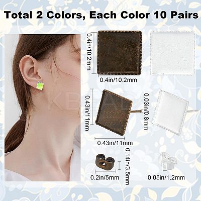 40Pcs 2 Colors Square Brass Stud Earring Settings KK-SC0003-38-1