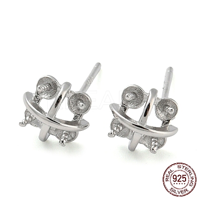Rhodium Plated 925 Sterling Silver Stud Earring Findings STER-Q192-02P-1