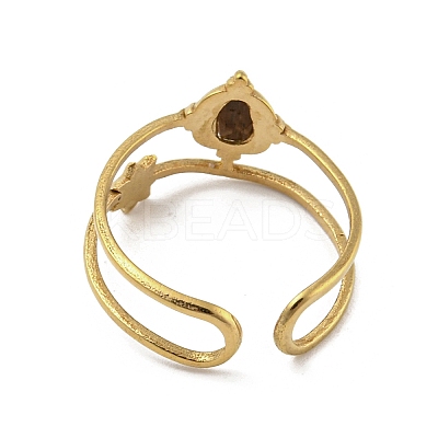 304 Stainless Steel with Natural Tiger Eye Ring Ion Plating(IP) RJEW-Z031-01I-02-1