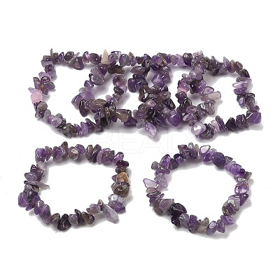 Natural Amethyst Chip Beads Stretch Bracelet for Women BJEW-AL00003-02-1