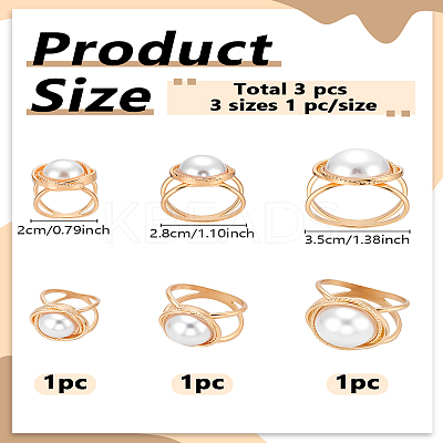 3Pcs 3 Styles Plastic Imitation Pearl Scarf Buckle Ring AJEW-LP0010-61-1