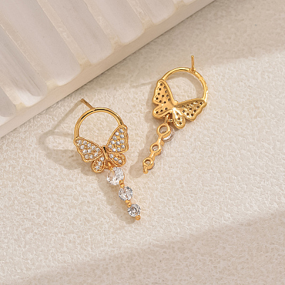 Elegant Butterfly Brass Pave Clear Cubic Zirconia Dangle Stud Earrings LS-UU2168-1