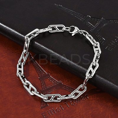 304 Stainless Steel Oval Link  Chain Bracelets for Women Men BJEW-F488-49A-P-1