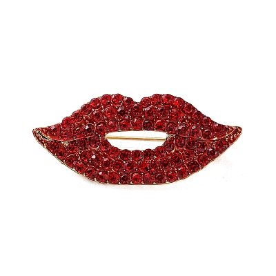 Red Lip Rhinestone Brooch JEWB-G040-06G-1
