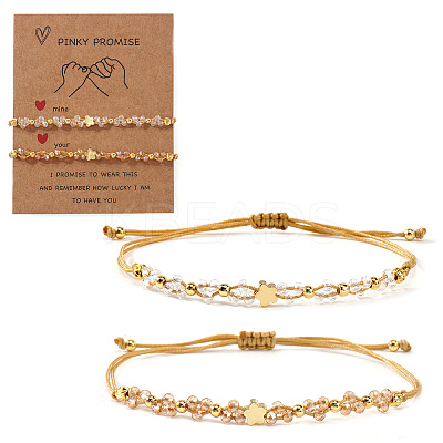 2Pcs Brass & Glass Beads Braided Bead Bracelets for Women IU7406-2-1