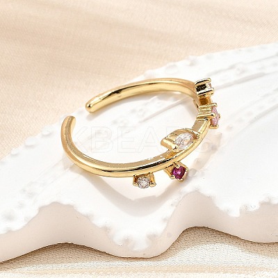Brass Micro Pave Cubic Zirconia Cuff Rings for Women RJEW-H247-09G-1