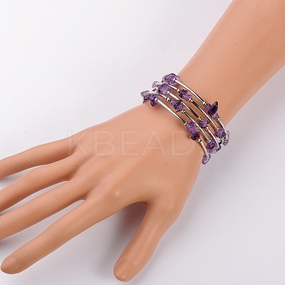 Natural  Amethyst Chip Warp Bracelets BJEW-JB01517-02-1