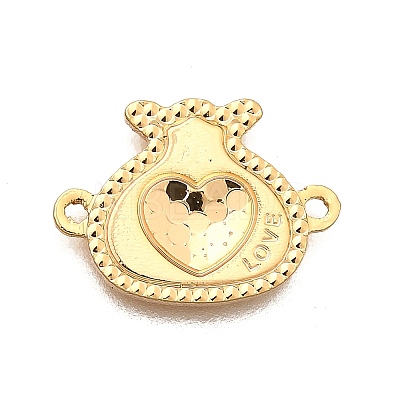 Brass Love Heart Money Bag Connector Charms KK-B152-15G-1
