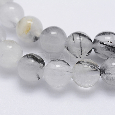 Natural Tourmalinated Quartz Beads Strands G-P336-02A-8mm-1