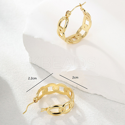 Simple 201 Stainless Steel Cuban Link Hoop Earrings WG5268-1