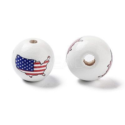 Independence Day Theme Wood European Beads WOOD-M011-07G-1