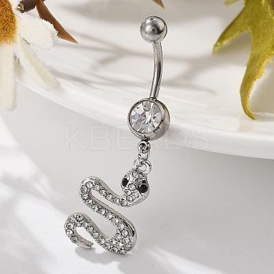 Alloy Rhinestone Snake Curved Barbell Belly Rings AJEW-R007-03P-01-1
