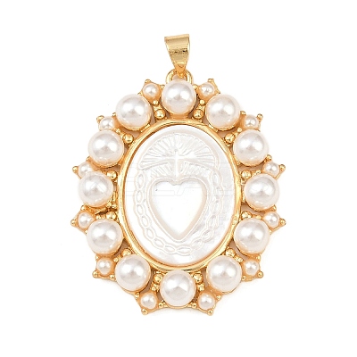 Natural White Shell Oval Pendants KK-F919-47G-1