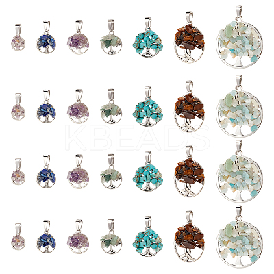 28Pcs 7 Styles Mixed Gemstone Pendants PALLOY-AB00215-1