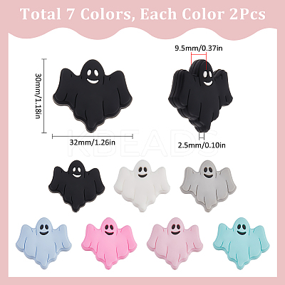 14Pcs 7 Colors Halloween Ghost Food Grade Eco-Friendly Silicone Beads SIL-SC0002-22-1