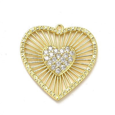 Rack Plating Brass Micro Pave Clear Cubic Zirconia Pendants X-KK-L210-010G-1