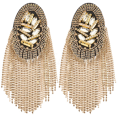 2Pcs Felt & Iron & Rhinestone Tassel Epaulette AJEW-CN0007-74A-G-1