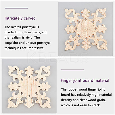 Natural Solid Wood Carved Onlay Applique Craft WOOD-WH0101-64-1